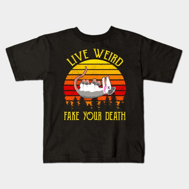 Live Weird Fake Your Death Opossum Ugly Cats Retro Vintage Kids T-Shirt by MaxACarter